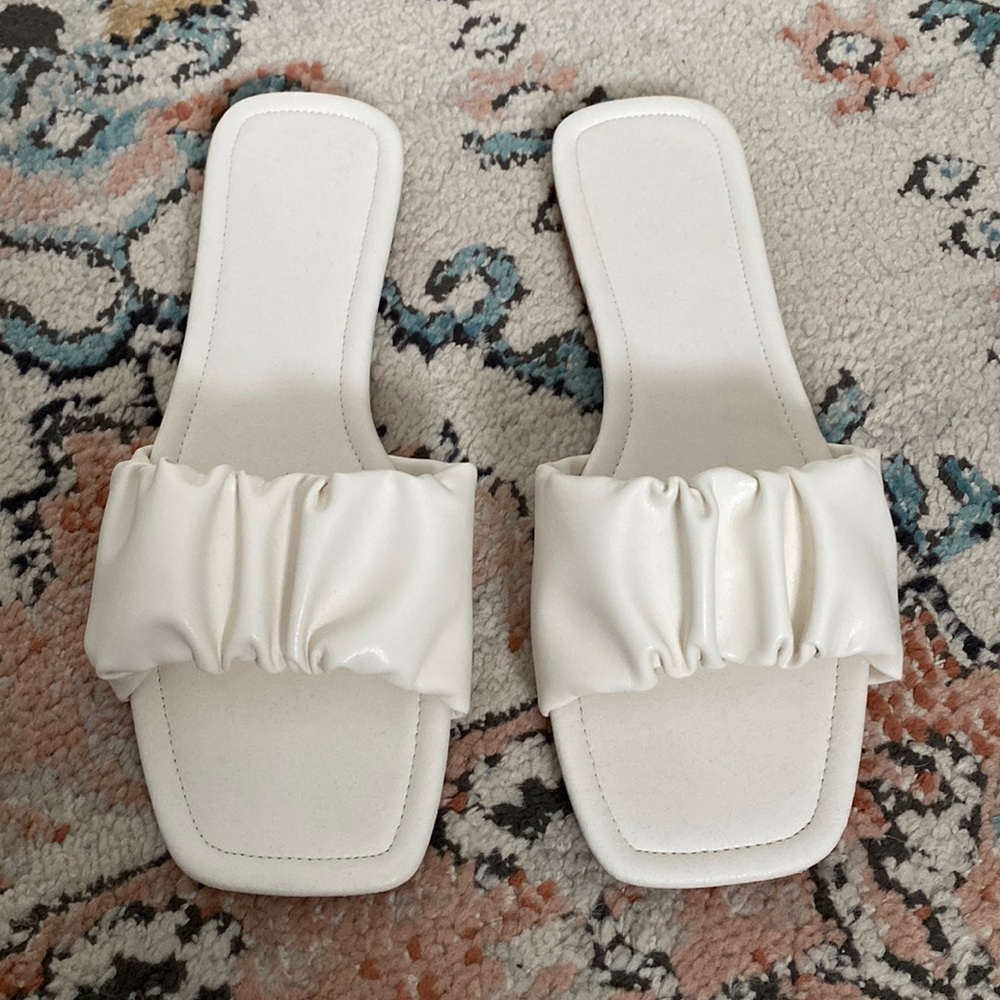 White faux leather sandals